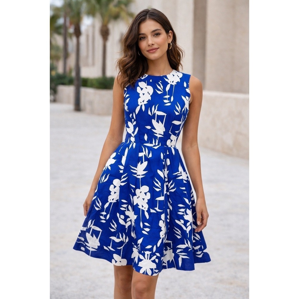 Marni Blue White Floral Cotton Poplin Sleeveless Dress IT 38 Italian Luxury